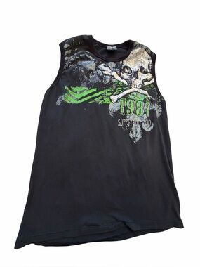 Urban Vintage Sleeveless Tank Top with Skeleton Graphics-Size Medium